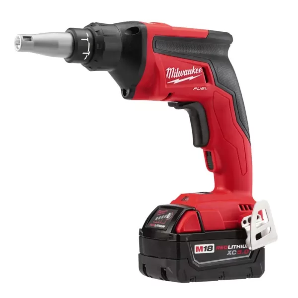 Milwaukee M18 FUEL 18-Volt Lithium-Ion Brushless Cordless Drywall Screw Gun Kit with (2) 5.0Ah Batteries, Charger and Tool Bag