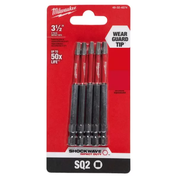 Milwaukee SHOCKWAVE Square #2 3.5 in. Impact Duty Steel Screwdriver Bit (5-Pack)