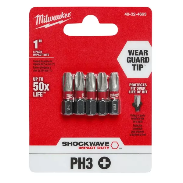 Milwaukee 1 in. #3 Philips Shockwave Impact Duty Steel Insert Bits (5-Pack)