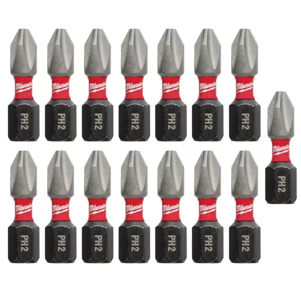 Milwaukee #2 Philips Shockwave 1 in. Impact Duty Steel Insert Bits (15-Pack)