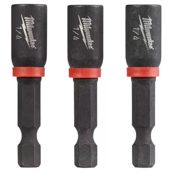 Milwaukee 1/4 in. x 1-7/8 in. Shockwave Magnetic Nut Driver Bit (3-Pack)