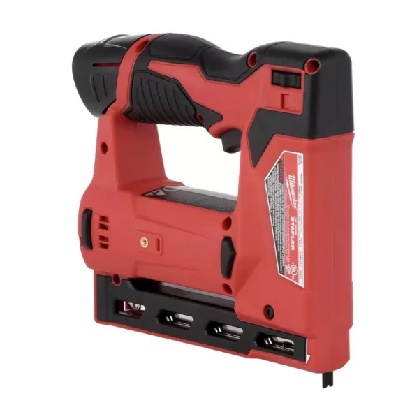 Milwaukee M12 12-Volt Lithium-Ion Cordless 3/8 in. Crown Stapler Kit W/ (1) 1.5Ah Battery, Charger & Bag