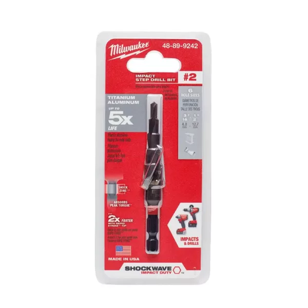 Milwaukee 3/16 in. - 1/2 in. x 1/16 in. #2 Shockwave Impact Duty Titanium Step Bit