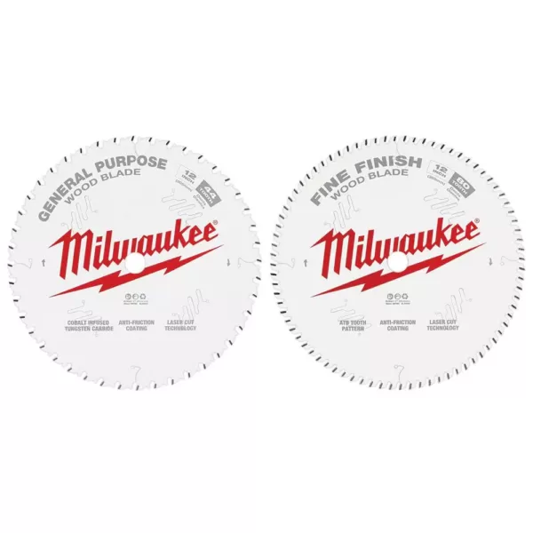 Milwaukee 12 in. x 44-Tooth and 80-Tooth Circular Saw Blade (2-Pack)