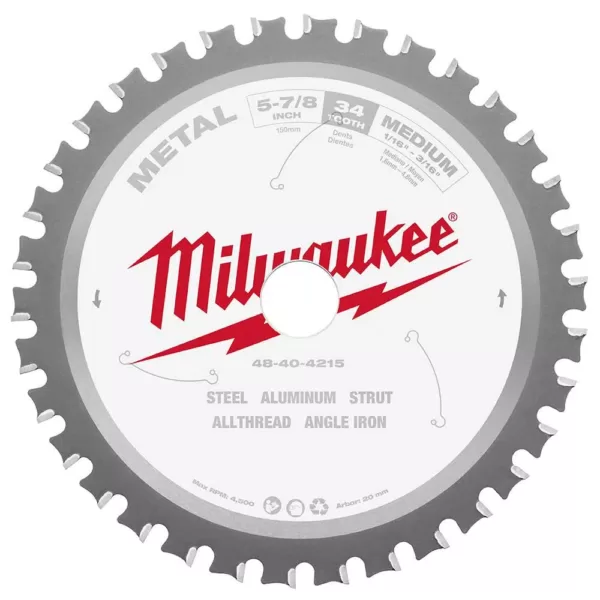 Milwaukee 5-7/8 in. x 34 Carbide Teeth Metal Cutting Circular Saw Blade