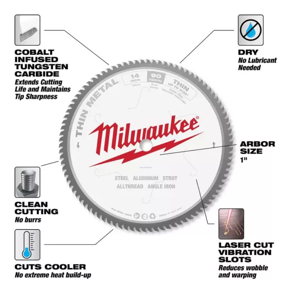 Milwaukee 14 in. x 90 Carbide Teeth Thin Metal Cutting Circular Saw Blade