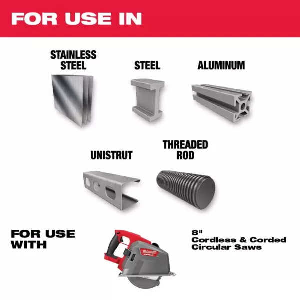 Milwaukee 8 in. x 50 Carbide Teeth Thin Metal & Stainless Cutting Circular Saw Blade