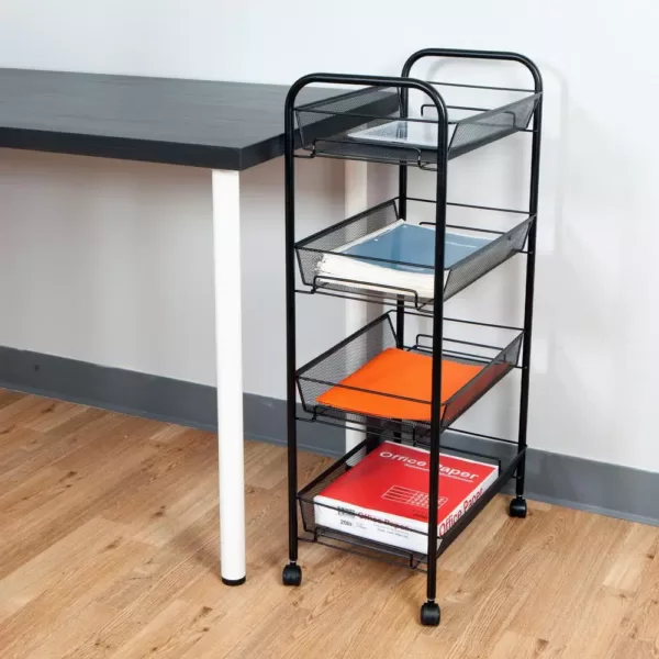 Mind Reader Roll 4-Shelf Rolling Black Metal Mesh Coffee Cart