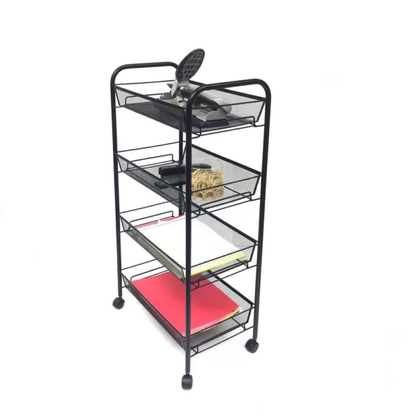 Mind Reader Roll 4-Shelf Rolling Black Metal Mesh Coffee Cart