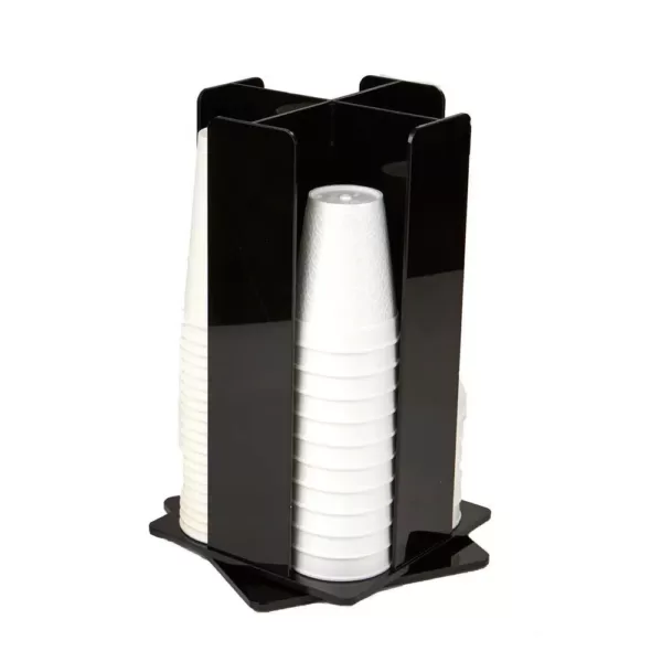 Mind Reader 4-Compartment Black Acrylic Rotating Cup Dispenser and Lid Dispenser