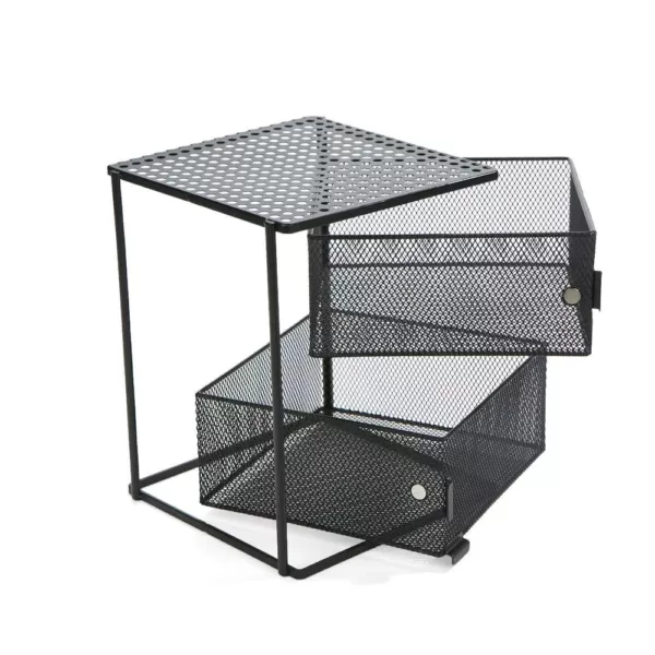 Mind Reader Rotating All Purpose 2 Tier Shelf, Baskets, Drawers with Magnets, Black