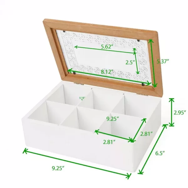 Mind Reader Brown Tea Box Storage Holder with Glass Window Wood Pattern