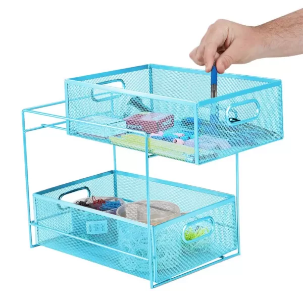 Mind Reader 12.25 in. H x 8.25 in. W x 12.38 in. L Modern Blue Metal Flatware Organizer, Utensil Caddy