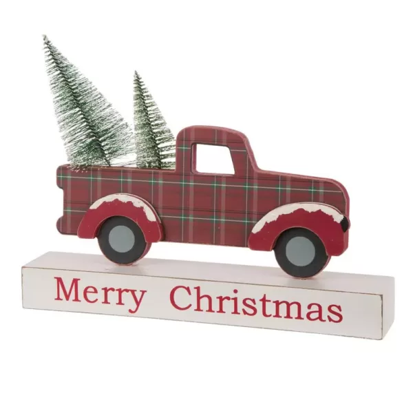 Glitzhome 12.81 in. L Multi-Color Wooden/Metal Red Truck Table Decor