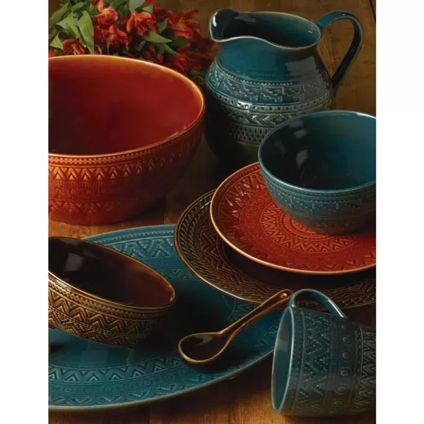 Certified International Multi-Colored 88 oz. Aztec Teal Bean Pot