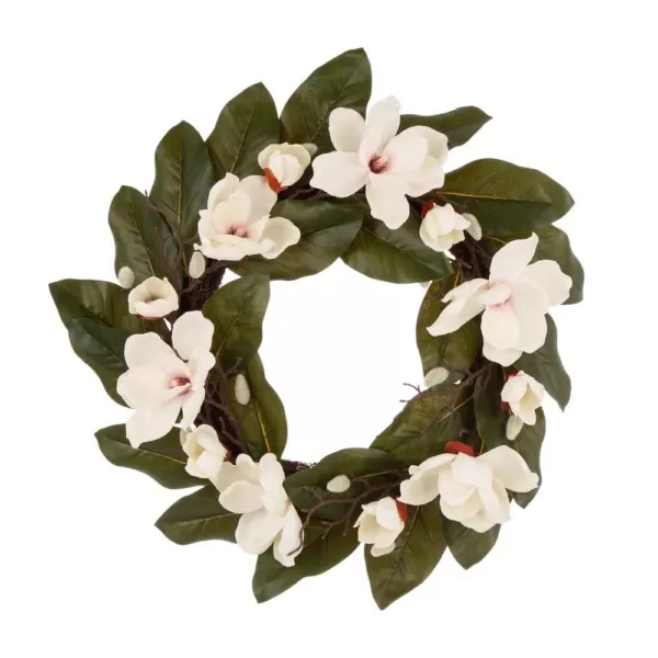 Glitzhome 24 in. Dia Artificial Magnolia Wreath