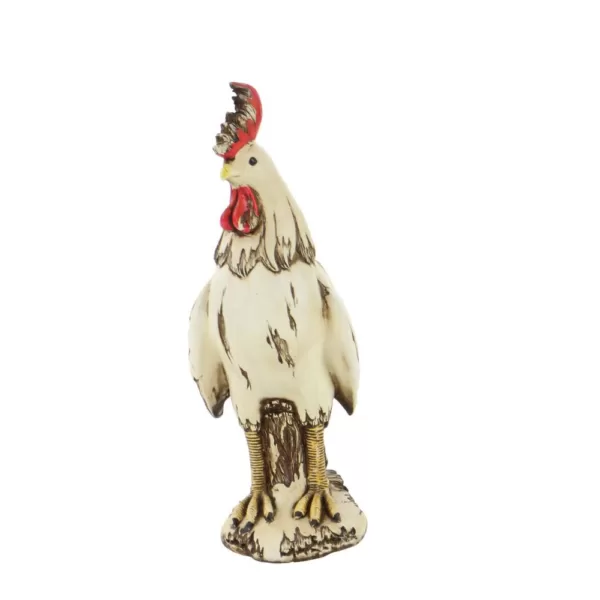 LITTON LANE 15 in. Rooster Decorative Sculpture in White, Red and Brown