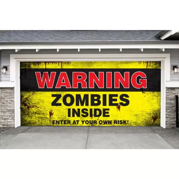 My Door Decor 7 ft. x 16 ft. Zombies Inside Halloween Garage Door Decor Mural for Double Car Garage Car Garage