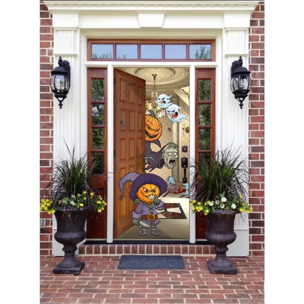 My Door Decor 36 in. x 80 in. Halloween Front Door Banner Mural Sign Decor Pumpkin Heads