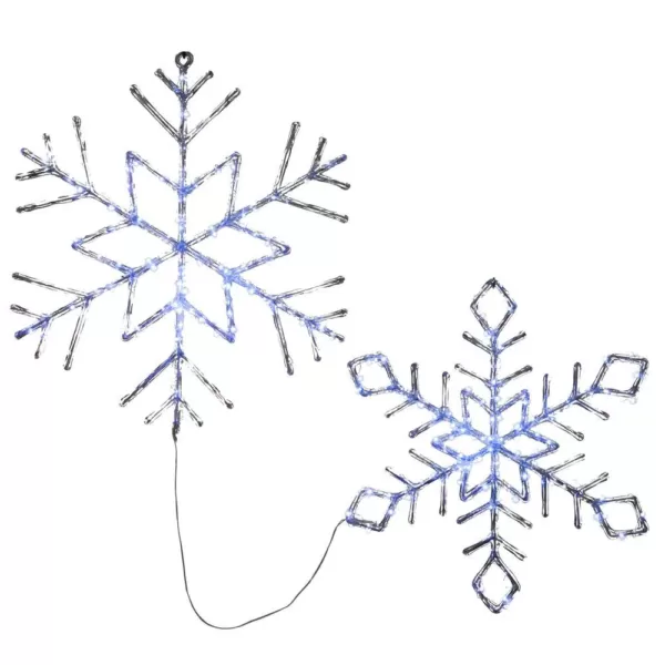 National Tree Company 20 in. and 24 in. Ice Crystal Snowflake with White LED Light (Set of 2)