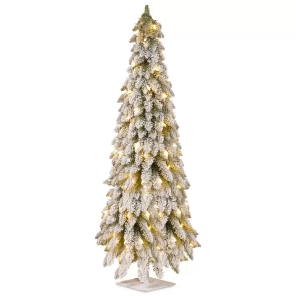 National Tree Company 5 ft. Artificial Christmas Snowy Downswept Forestree with Clear Lights