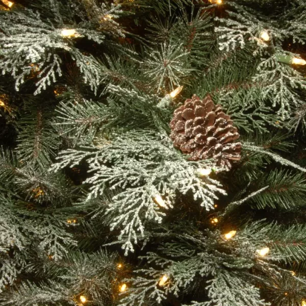 National Tree Company 7-1/2 ft. Feel Real Frosted Mountain Spruce Hinged Tree with Cones and 750 Clear Lights and PowerConnect