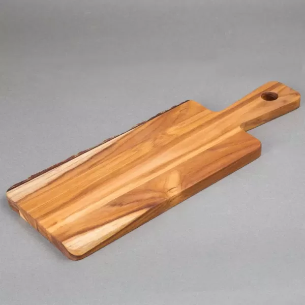 Creative Home Teak Wood Serving Cheese Paddle Board with One Side Natural Edge, 14" x 5" x 5/8" H, Natural Finish