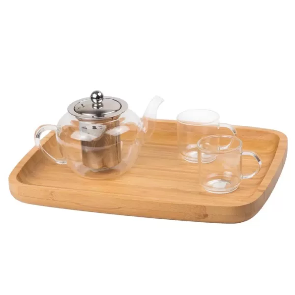 Creative Home 11 in. L x 14 in. W Natural Bamboo Rectangular Serving Tray Coffee Tea Platter Dessert Fruit Plate