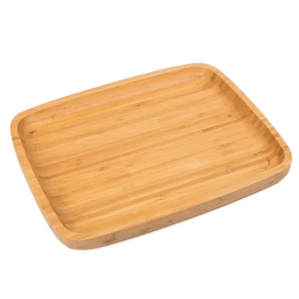 Creative Home 11 in. L x 14 in. W Natural Bamboo Rectangular Serving Tray Coffee Tea Platter Dessert Fruit Plate