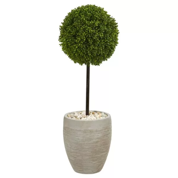 Nearly Natural 3 ft. High Indoor/Outdoor Boxwood Ball Topiary Artificial Tree in Oval Planter