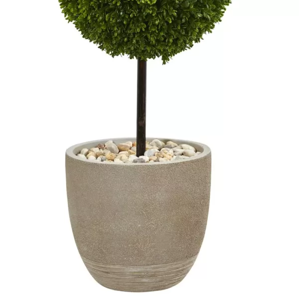 Nearly Natural 4 ft. High Indoor/Outdoor Boxwood Double Ball Topiary Artificial Tree in Oval Planter