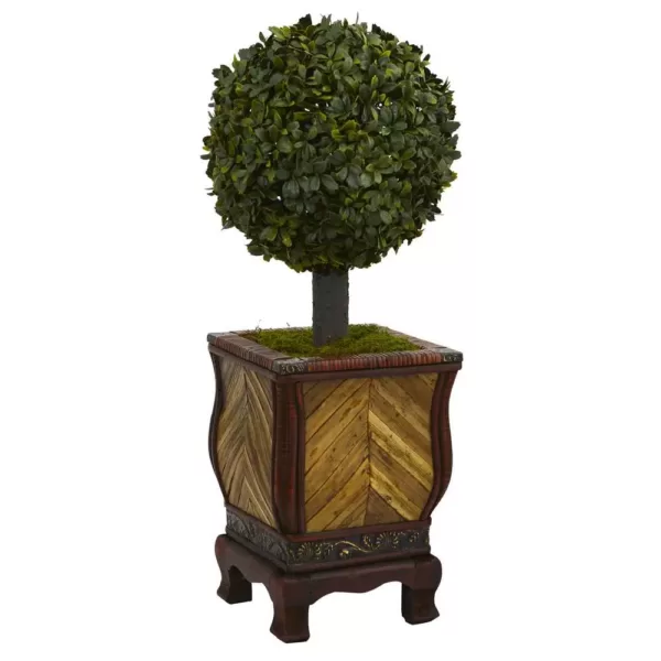 Nearly Natural 27 in. High Indoor Boxwood Ball Topiary Artificial Tree in Decorative Planter