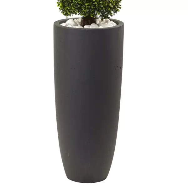 Nearly Natural 50 in. Boxwood Topiary with Gray Cylindrical Planter UV Resistant (Indoor/Outdoor)