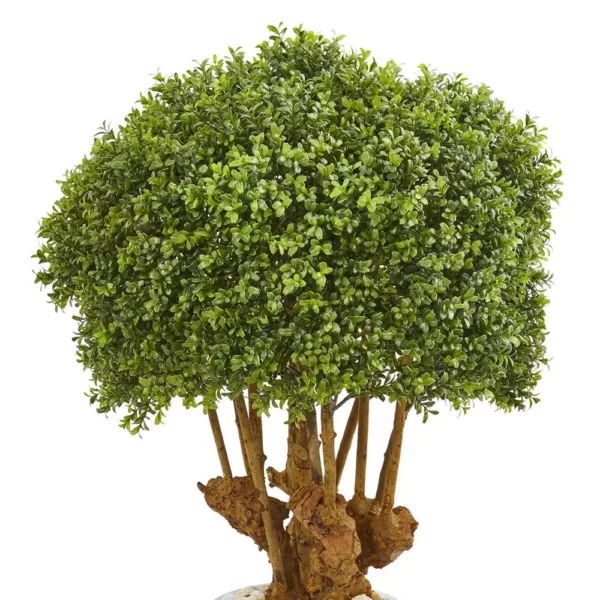 Nearly Natural Indoor/Outdoor 41 In. Boxwood Artificial Topiary Tree in Sandstone Planter