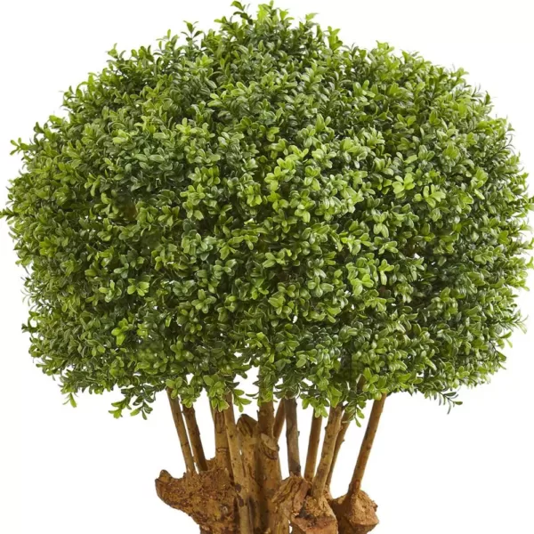 Nearly Natural Indoor/Outdoor 41 In. Boxwood Artificial Topiary Tree in White Planter