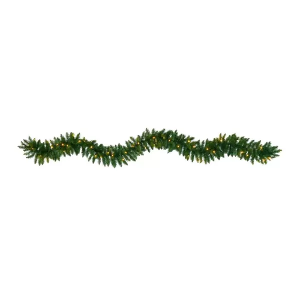 Nearly Natural 9 ft. Battery Operated Pre-lit Artificial Christmas Pine Garland with 50 Warm White LED Lights