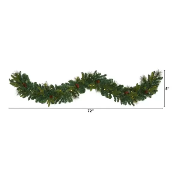 Nearly Natural 6 ft. Battery Operated Pre-lit Mixed Pine and Pinecone Artificial Garland with 35 Clear LED Lights