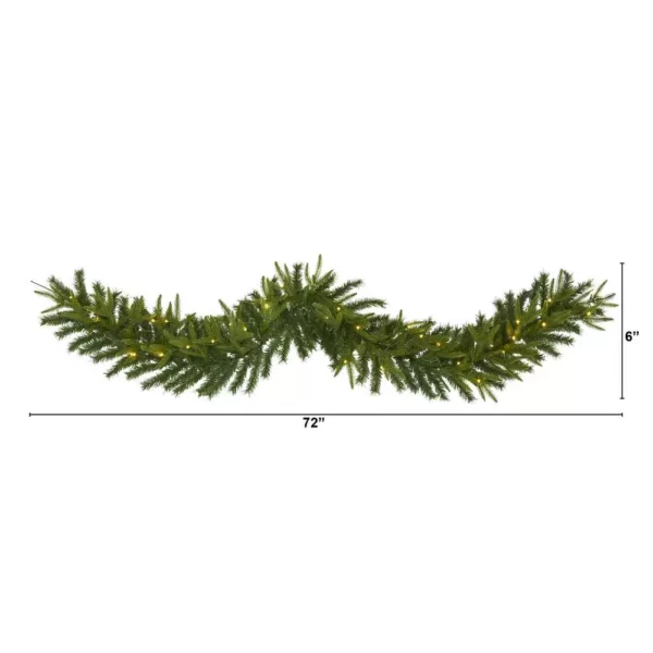 Nearly Natural 6 ft. Battery Operated Pre-lit Green Pine Artificial Christmas Garland with 35 Clear LED Lights