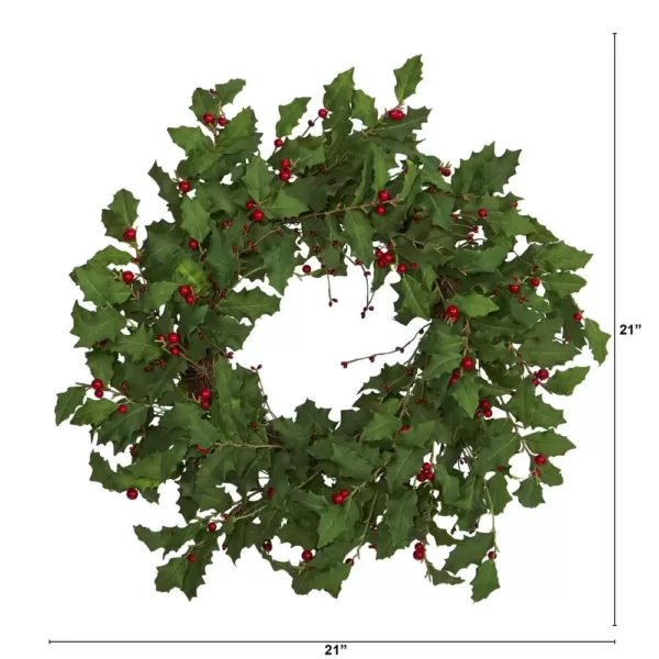 Nearly Natural 28 in. Holly Berry Artificial Wreath