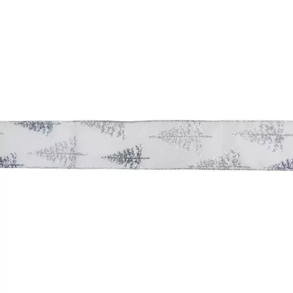 Northlight 2.5 in. x 16 yds. Shimmering White and Sparkling Silver Tree Wired Craft Ribbon