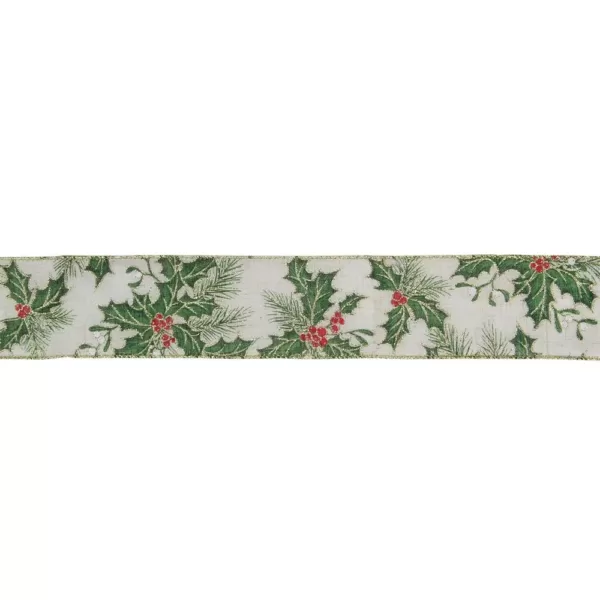 Northlight 2.5 in. x 16 yds. Christmas Holly Berries Wired Craft Ivory Ribbon