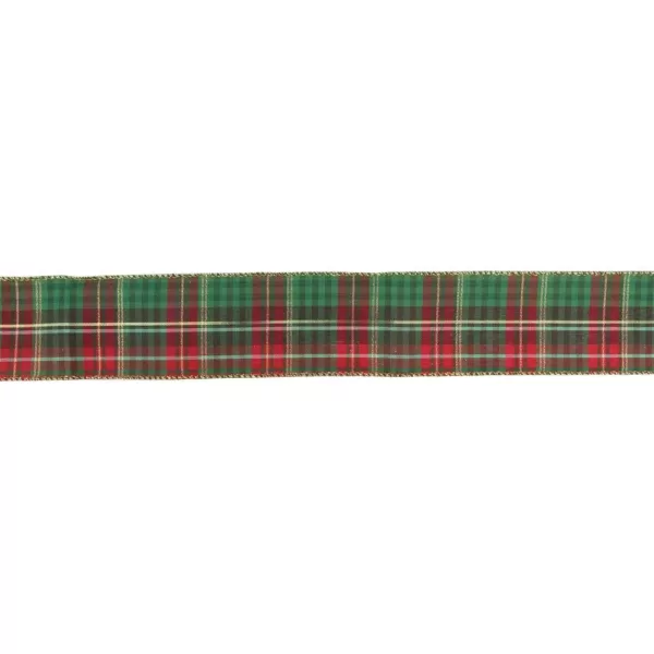 Northlight 2.5 in. x 16 yds. Red and Green Plaid with Metallic Gold Wired Christmas Ribbon