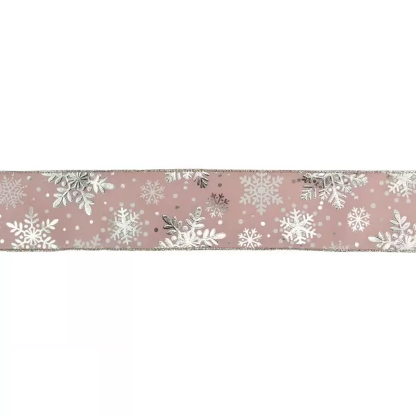 Northlight 2.5 in. x 16 yds. Metallic Rose Gold Snowflake Wired Craft Ribbon