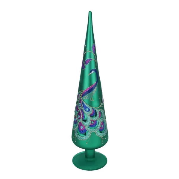 Northlight 15 in. Regal Peacock Green with Teal Purple and Blue Glitter Gem Glass Finial Christmas Tree Topper