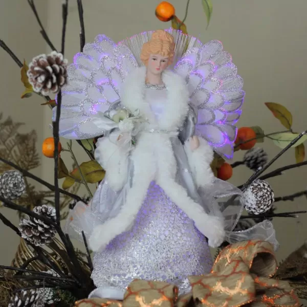 Northlight 13 in. Lighted B/O Fiber Optic Angel in Silver Gray Gown Christmas Tree Topper