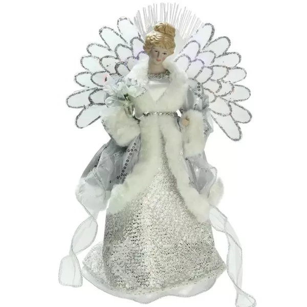 Northlight 13 in. Lighted B/O Fiber Optic Angel in Silver Gray Gown Christmas Tree Topper