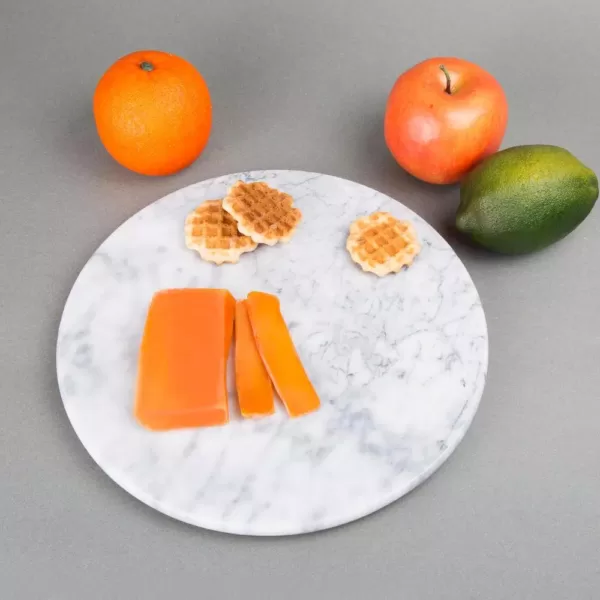 Creative Home 12 in. Off-White Natural Marble Round Board Cheese Serving Plate, Dessert Cake Service Board