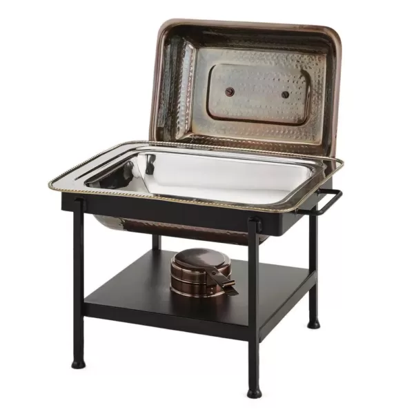 Old Dutch 15 in. x 12 in. x 15 in. 4 Qt. Rectangular Antique Copper Hammered Chafing Dish