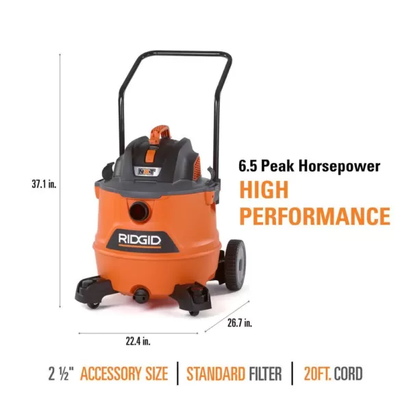 RIDGID 16 Gal. 6.5-Peak HP NXT Wet/Dry Shop Vacuum, Filter, Hose, Accessories, OSHA and HEPA Filtration Kit