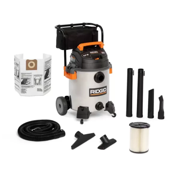 RIDGID 16 Gal. 6.5-Peak HP Stainless Steel Wet/Dry Shop Vacuum with Filter, Hose and Accessories